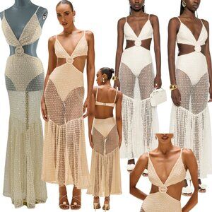 🆕 PATBO 🧿 NWOT Crochet Bloom Cut Out Beach Dress, Off White - Sz US 8 BR 40